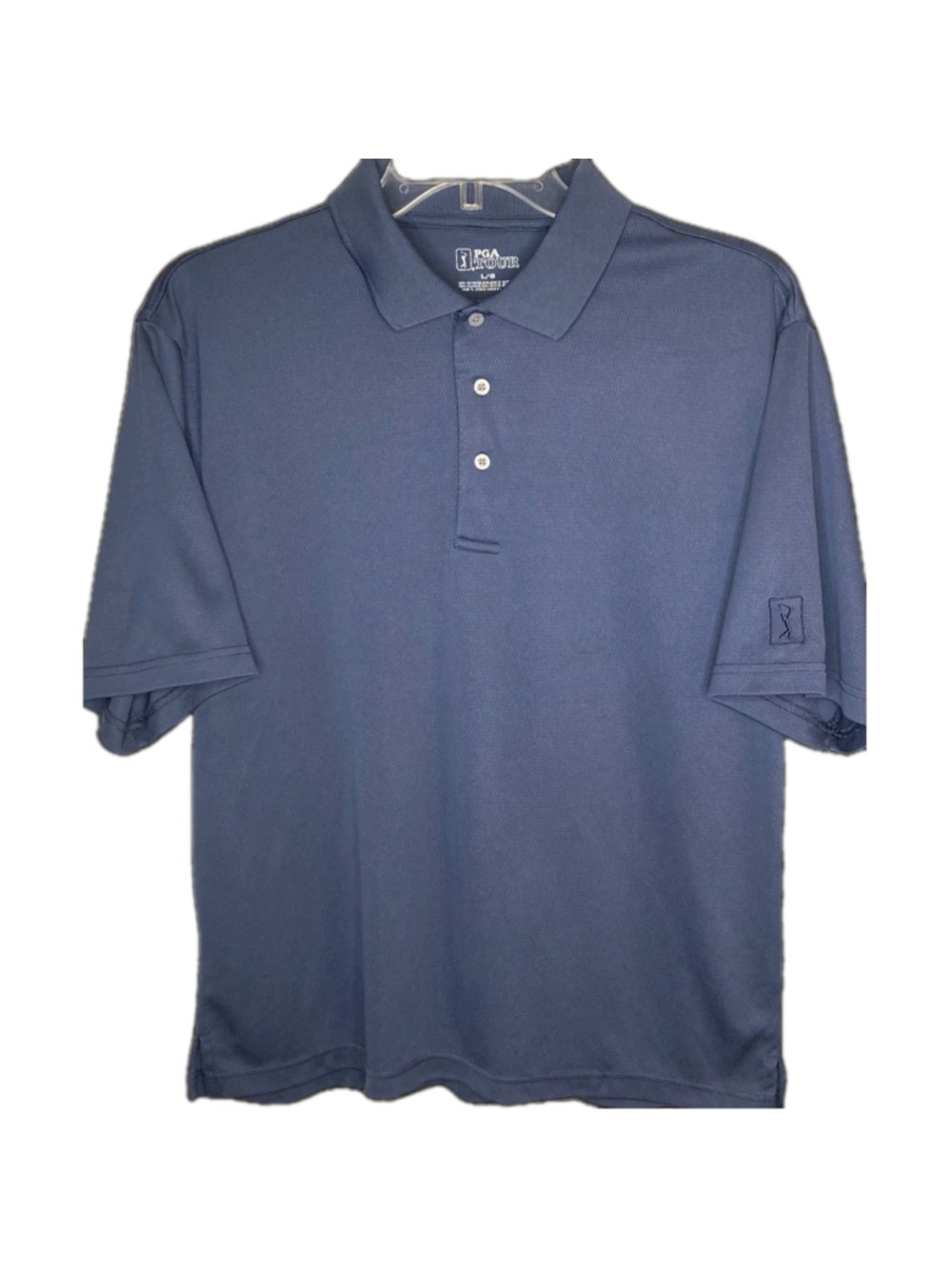 PGA Tour Golf Polo Shirt Mens Large Blue Textured Performance Short Sleeve